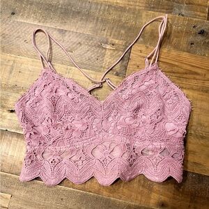Free People FP One Pink Lace Bralette Crop Top | Mauve | Size M
